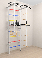 Шведская стенка Sv Pro 803 (Турник Pro/Брусья/стойка/Канат/Кольца/Лестница) ( Белый) ( Разноцветные перекладины)