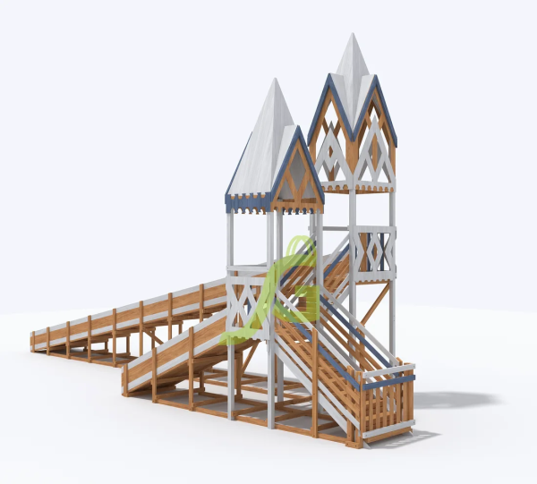 Зимняя деревянная горка "IgraGrad Snow Fox 12 м" с двумя скатами мод.224