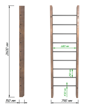 картинка Брашированная шведская стенка "Кастерли" Классик (Черные ступени) от магазина Лазалка