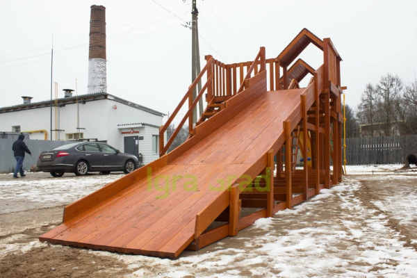 Детская деревянная зимняя горка IgraGrad Snow Fox 5,9 м + Панда Фани Gride