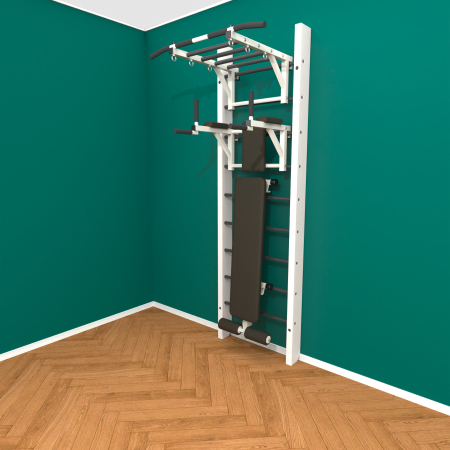 картинка Брашированная шведская стенка "Кастерли" Белый РБС (Черные ступени) от магазина Лазалка